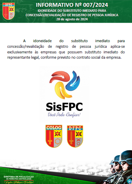 INFORMATIVO Nº 007/2024 - DFPC -IDONEIDADE DO SUBSTITUTO IMEDIATO PARA CONCESSÃO/REVALIDAÇÃO DE REGISTRO DE PESSOA JURÍDICA